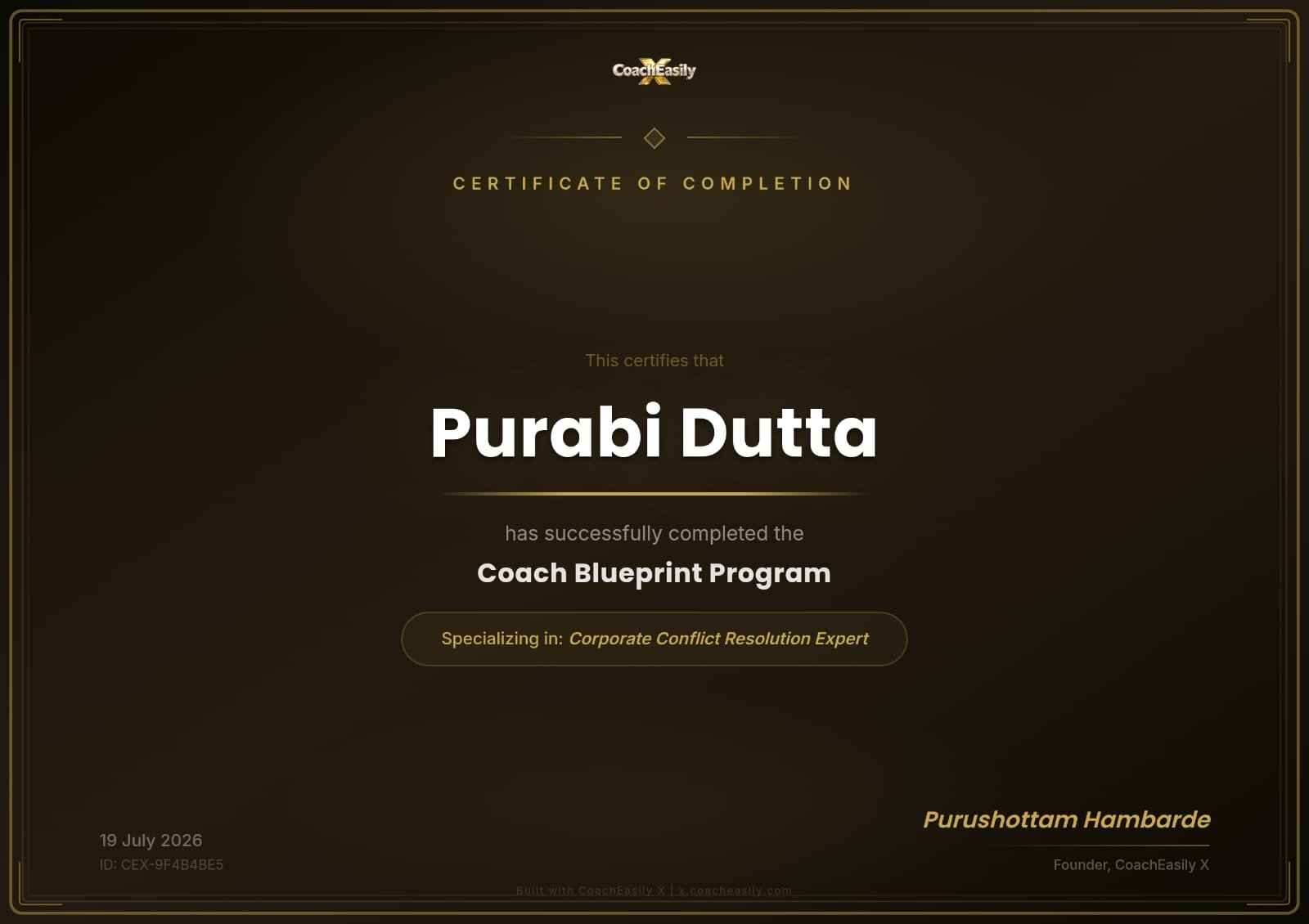Coach Blueprint Program Certificate